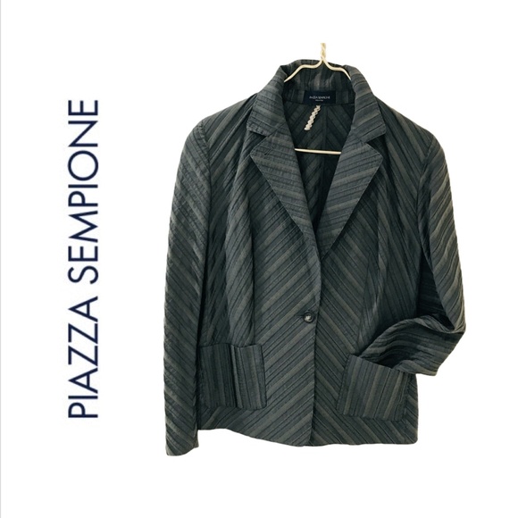 PIAZZA SEMPIONE {10} Jacket Blazer Gray Stripe Herringbone Cotton Blend